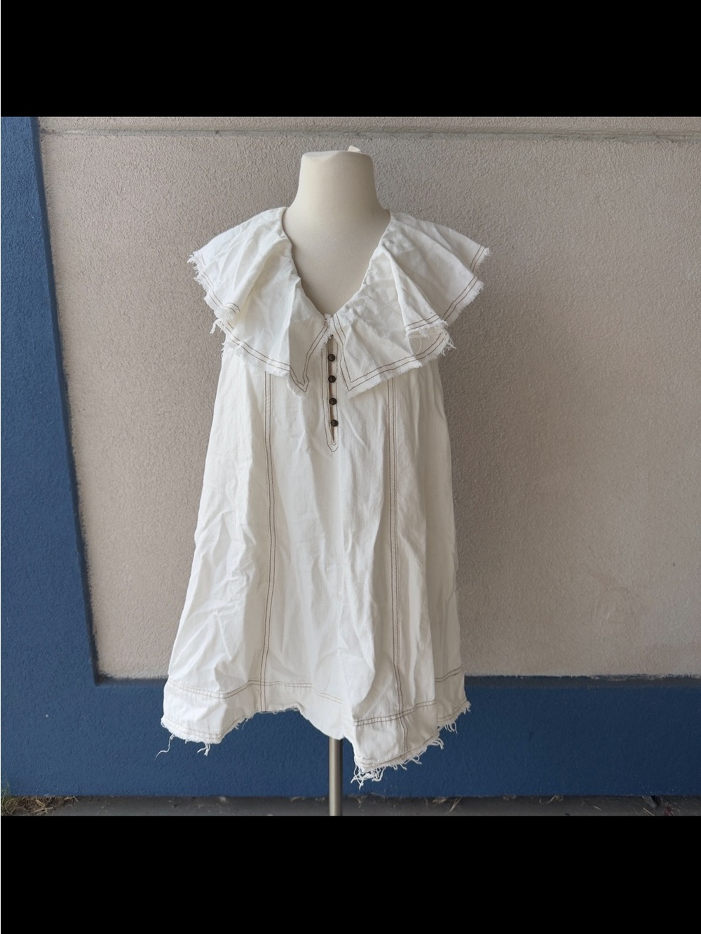 Pilcro Ruffle V Neck Sleeveless Shift Dress W/Pockets Ivory Size Extra Small